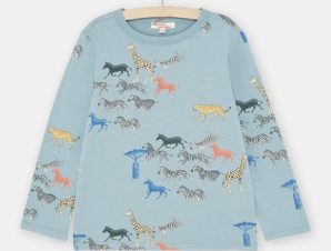 Παιδική Μακρυμάνικη Μπλούζα για Αγόρια Dusty Blue Animals – ΜΠΛΕ